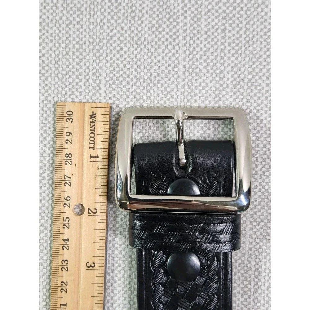Krasnes Triple K Size 42 Black Leather Belt Brass Buckle Law Enforcement Western
